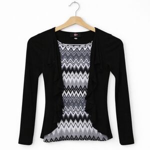 IZ Byer Girl Black Chevron 2 Layer Top Ruffle Trendy Youth Sz Med